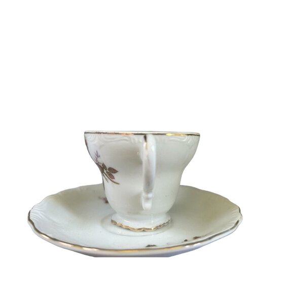 Tuscan Bone China Demitasse Tea Cup & Saucer Set Pink Rose Floral Pattern - Picture 3 of 11